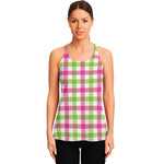 White Pink And Green Buffalo Plaid Print Women's Racerback Tank Top