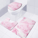White Pink Marble Print 3 Piece Bath Mat Set