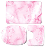 White Pink Marble Print 3 Piece Bath Mat Set