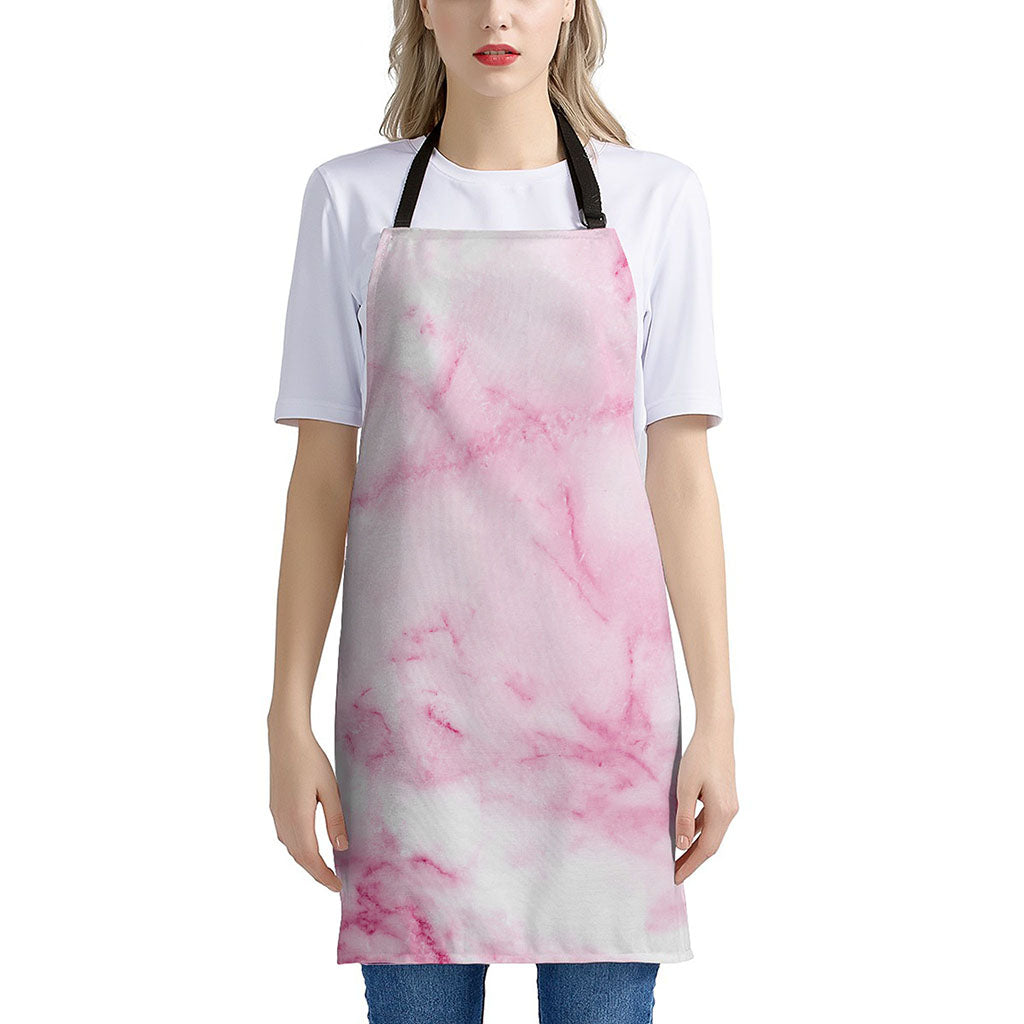 White Pink Marble Print Apron