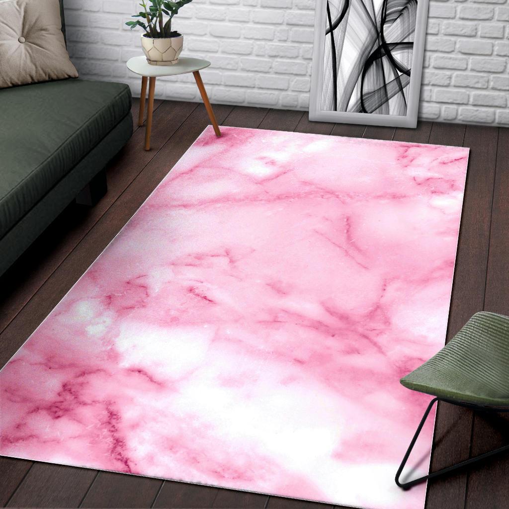 White Pink Marble Print Area Rug GearFrost