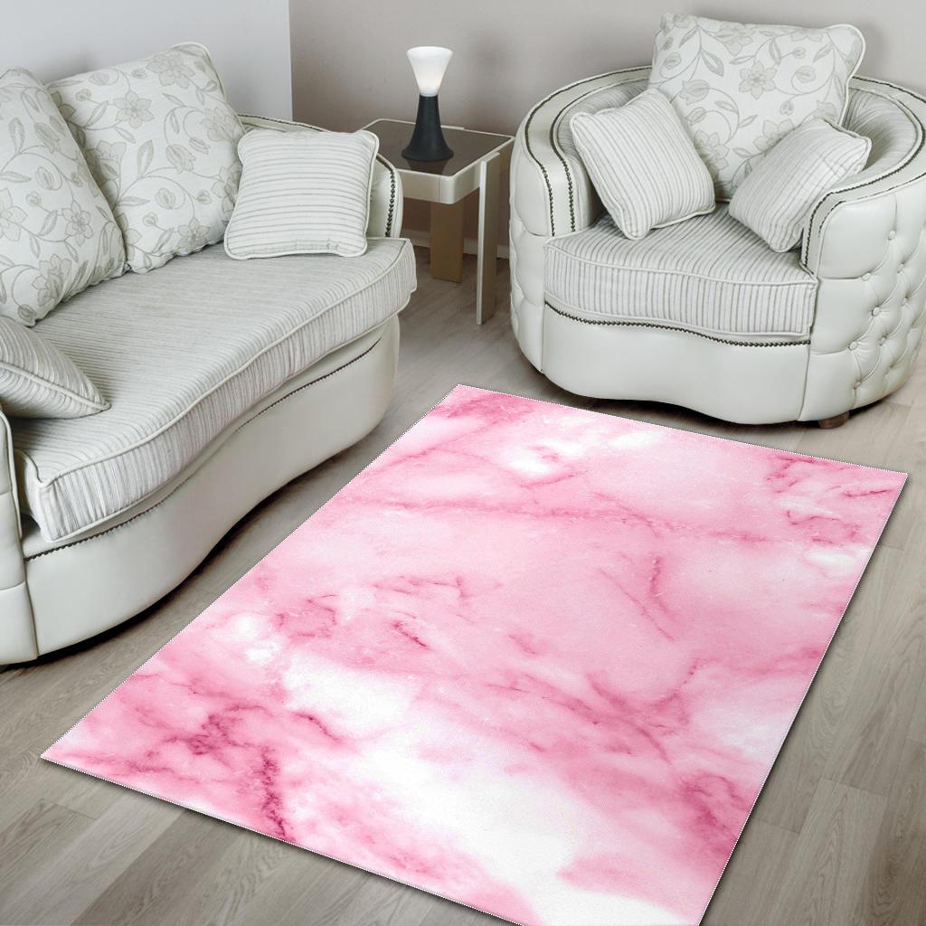 White Pink Marble Print Area Rug GearFrost