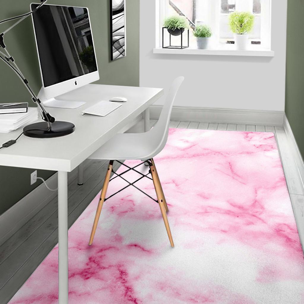 White Pink Marble Print Area Rug GearFrost