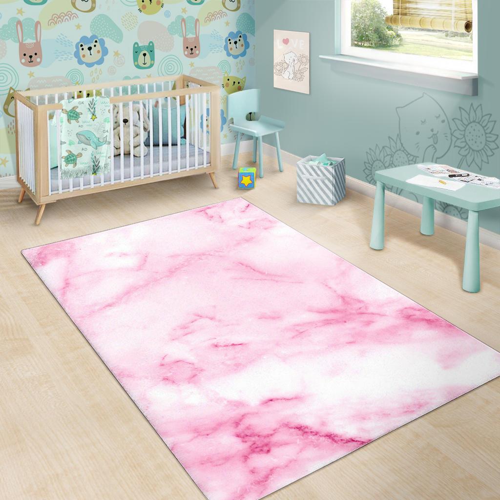 White Pink Marble Print Area Rug GearFrost