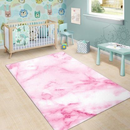 White Pink Marble Print Area Rug GearFrost