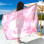 White Pink Marble Print Beach Sarong Wrap
