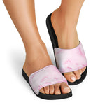 White Pink Marble Print Black Slide Sandals