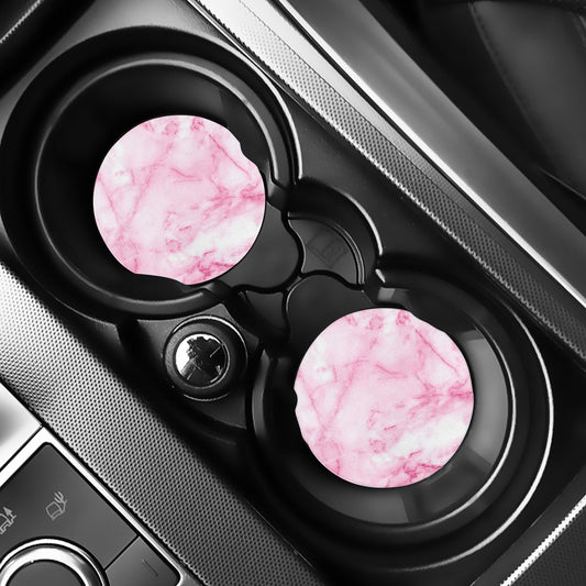 White Pink Marble Print Car Coasters