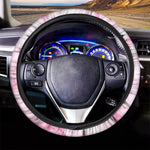 White Pink Marble Print Car Steering Wheel Cover