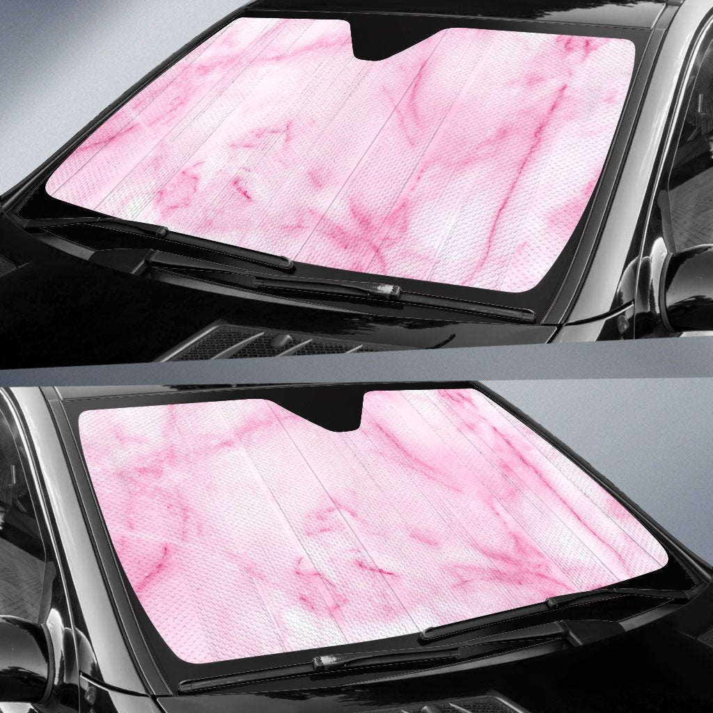 White Pink Marble Print Car Sun Shade GearFrost
