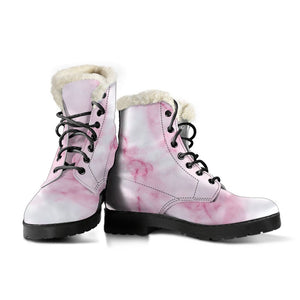 White Pink Marble Print Comfy Boots GearFrost