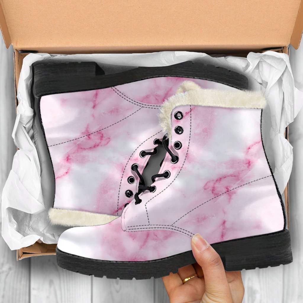 White Pink Marble Print Comfy Boots GearFrost