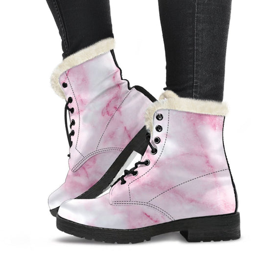 White Pink Marble Print Comfy Boots GearFrost