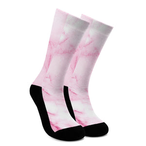 White Pink Marble Print Crew Socks