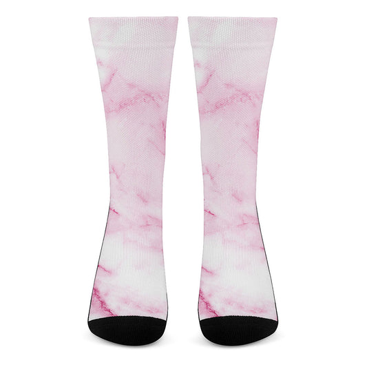 White Pink Marble Print Crew Socks