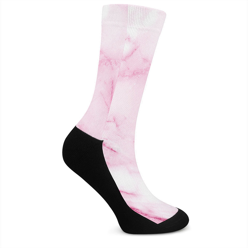 White Pink Marble Print Crew Socks