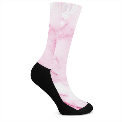 White Pink Marble Print Crew Socks
