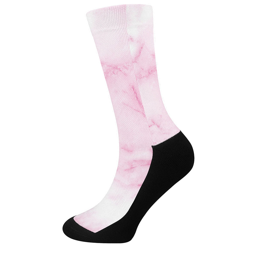 White Pink Marble Print Crew Socks