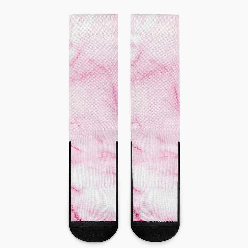 White Pink Marble Print Crew Socks