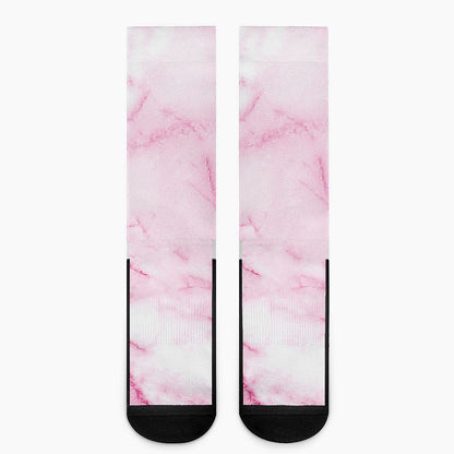 White Pink Marble Print Crew Socks