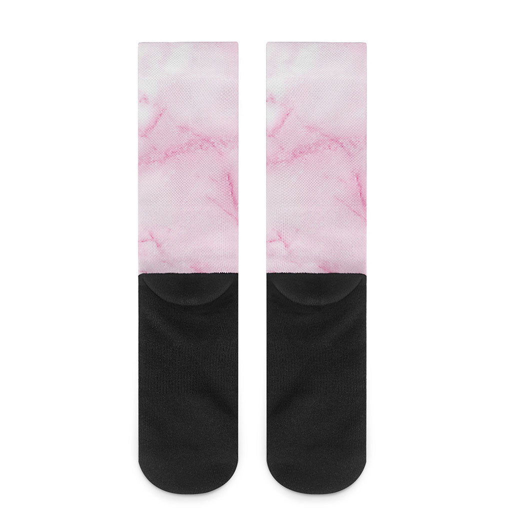 White Pink Marble Print Crew Socks
