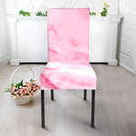 White Pink Marble Print Dining Chair Slipcover
