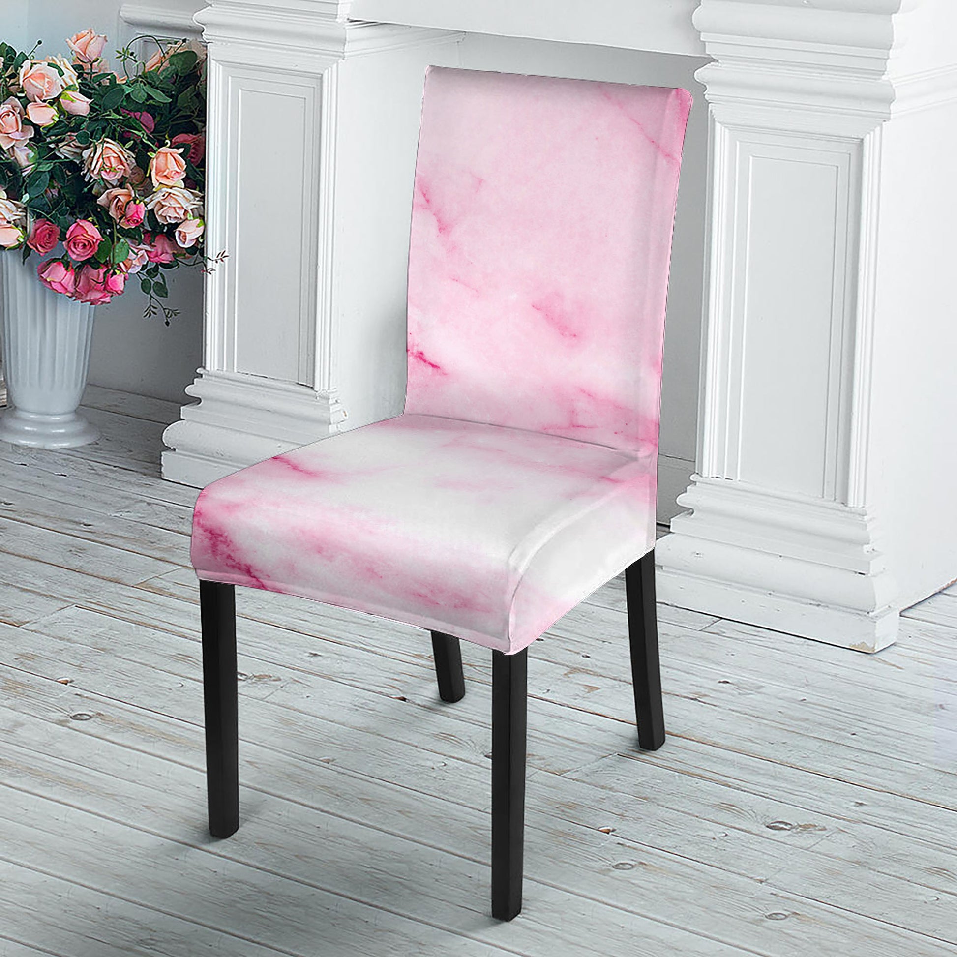 White Pink Marble Print Dining Chair Slipcover