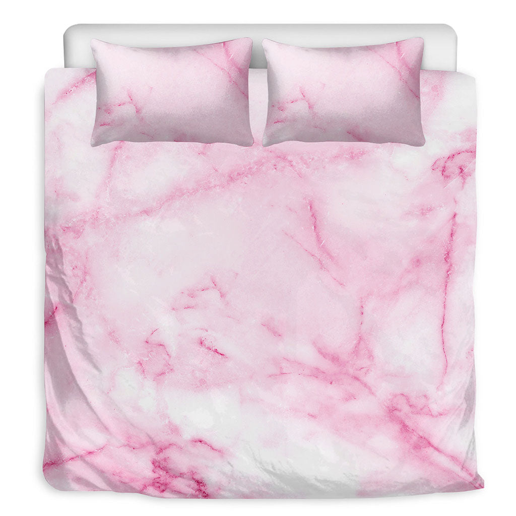 White Pink Marble Print Duvet Cover Bedding Set