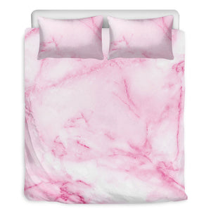 White Pink Marble Print Duvet Cover Bedding Set