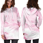 White Pink Marble Print Hoodie Dress GearFrost