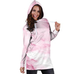 White Pink Marble Print Hoodie Dress GearFrost