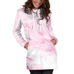 White Pink Marble Print Hoodie Dress GearFrost