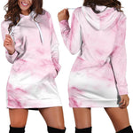 White Pink Marble Print Hoodie Dress GearFrost