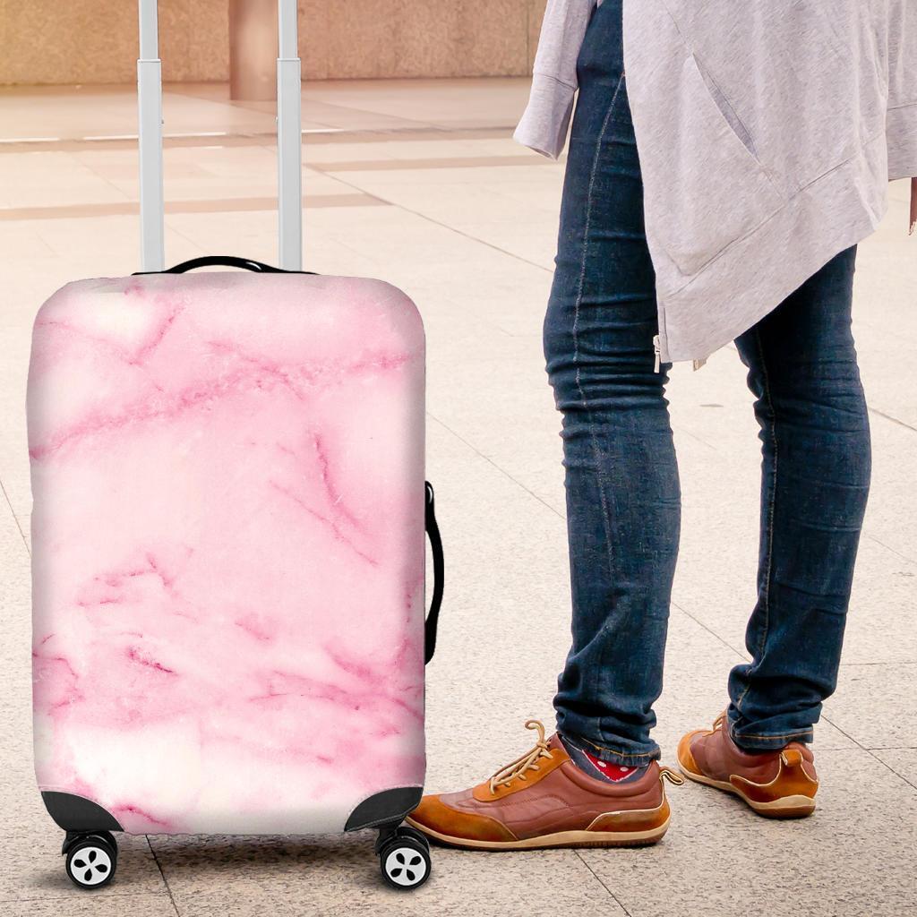 White Pink Marble Print Luggage Cover GearFrost