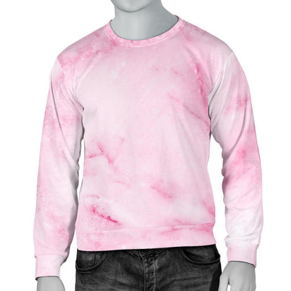 White Pink Marble Print Men's Crewneck Sweatshirt GearFrost