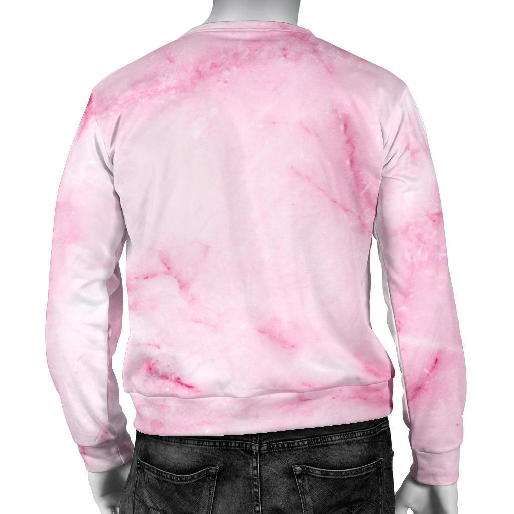 White Pink Marble Print Men's Crewneck Sweatshirt GearFrost