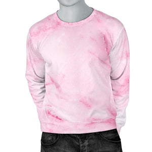 White Pink Marble Print Men's Crewneck Sweatshirt GearFrost