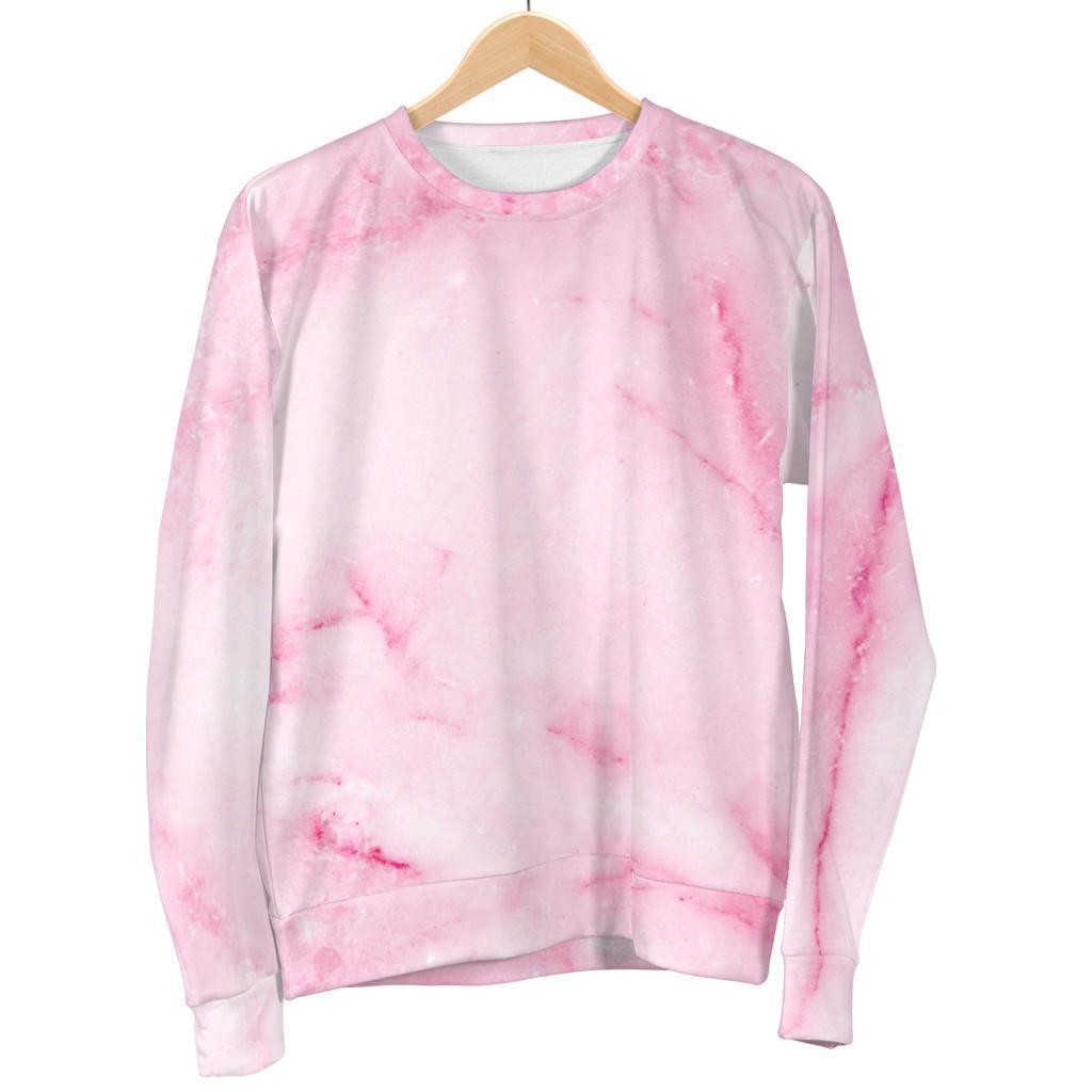 White Pink Marble Print Men's Crewneck Sweatshirt GearFrost