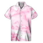 White Pink Marble Print Men's Short Sleeve Shirt