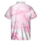 White Pink Marble Print Men's Short Sleeve Shirt