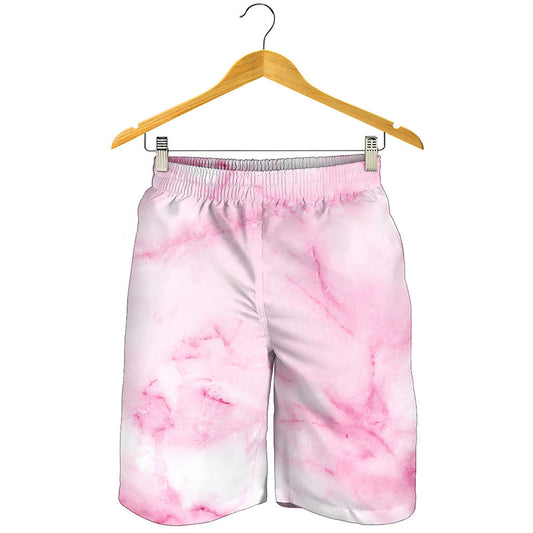 White Pink Marble Print Men's Shorts