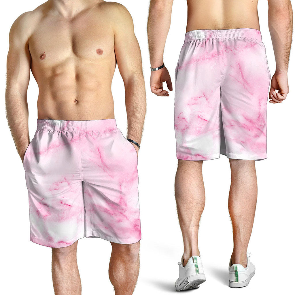 White Pink Marble Print Men's Shorts