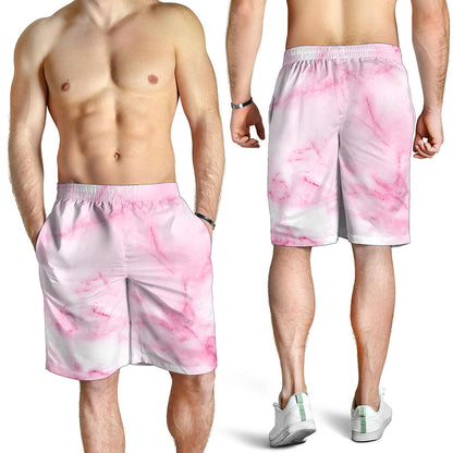 White Pink Marble Print Men's Shorts