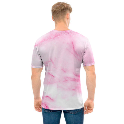 White Pink Marble Print Men's T-Shirt
