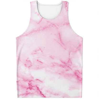 White Pink Marble Print Men's Tank Top