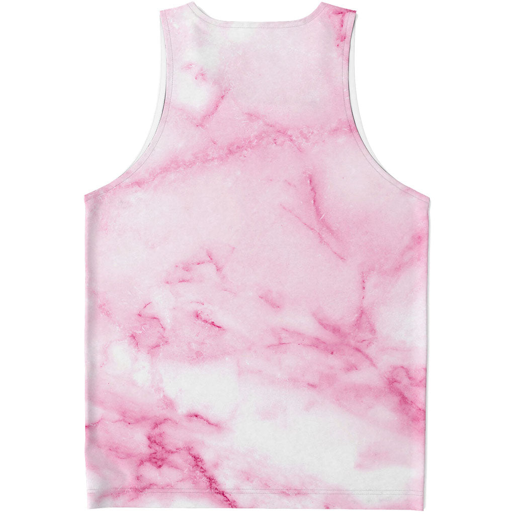 White Pink Marble Print Men's Tank Top