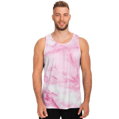 White Pink Marble Print Men's Tank Top