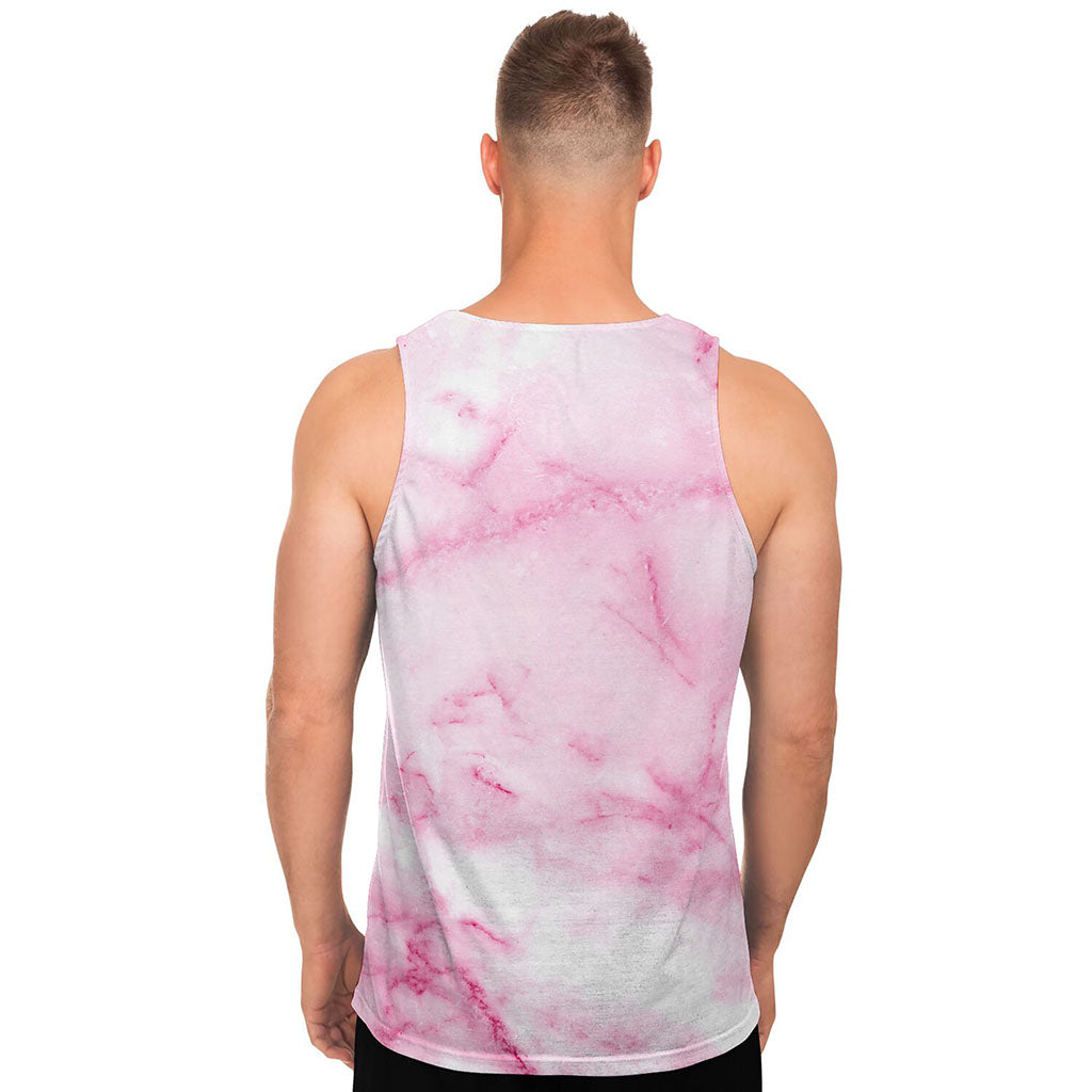White Pink Marble Print Men's Tank Top