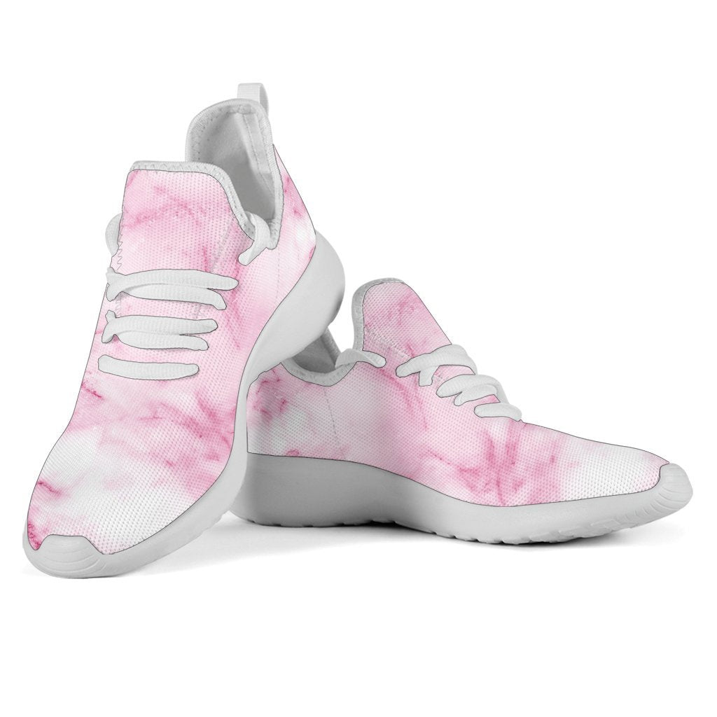 White Pink Marble Print Mesh Knit Shoes GearFrost