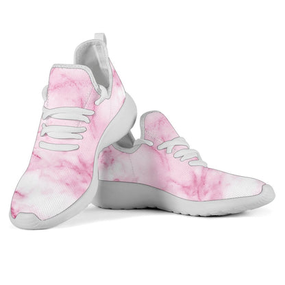 White Pink Marble Print Mesh Knit Shoes GearFrost